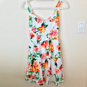 Charlotte russe floral mini dress white bright coral orange green fit and flare
